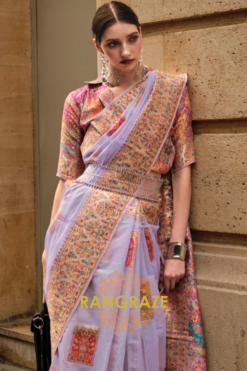 Magical Purple Kashmiri Modal Handloom Weaving Jamewar Saree