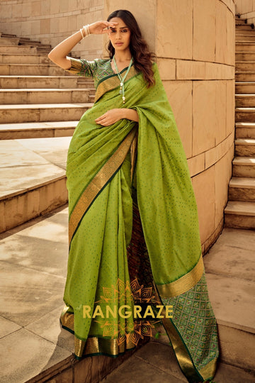 Apple Green Banarasi Patola Woven Silk Saree