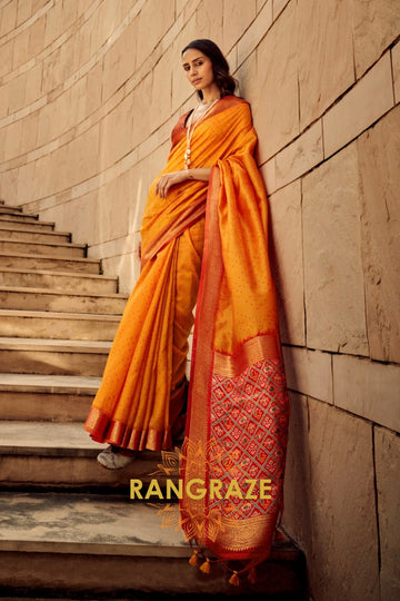 Honey Orange Banarasi Patola Woven Silk Saree