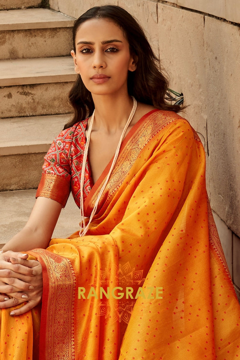 Honey Orange Banarasi Patola Woven Silk Saree