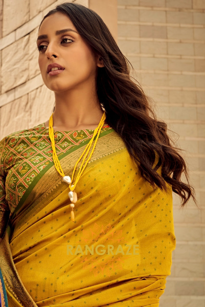 Yellow Banarasi Patola Woven Silk Saree