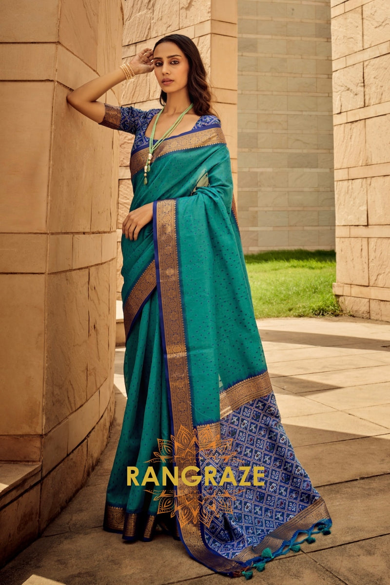 Persian Green And Blue Banarasi Patola Woven Silk Saree