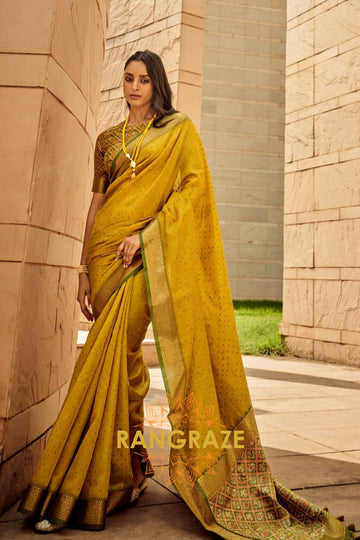 Yellow Banarasi Patola Woven Silk Saree