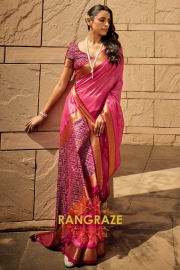 Berry Pink Banarasi Patola Woven Silk Saree