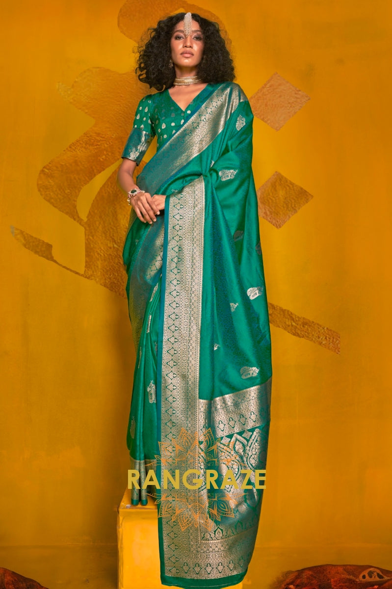 Regal Green Banarasi Handloom Weaving Silk Saree with Zari Work