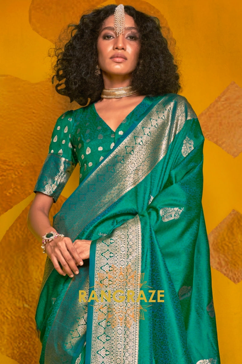 Regal Green Banarasi Handloom Weaving Silk Saree with Zari Work