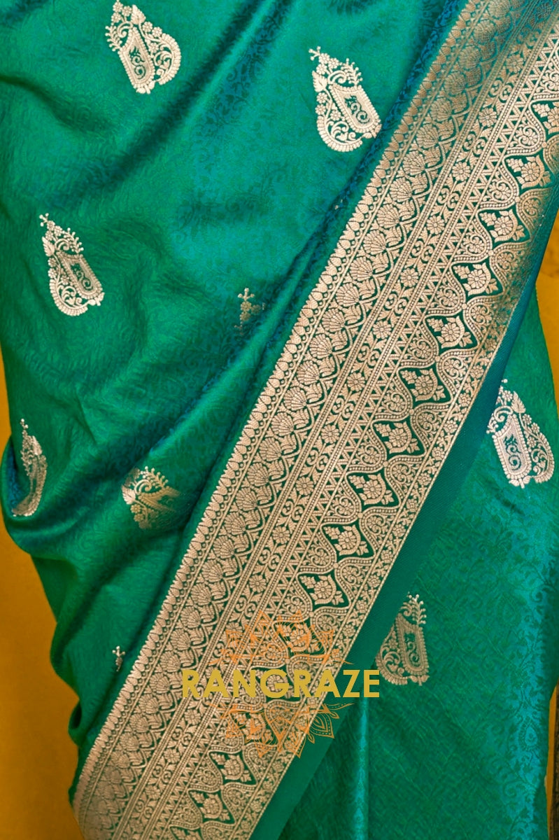 Regal Green Banarasi Handloom Weaving Silk Saree with Zari Work