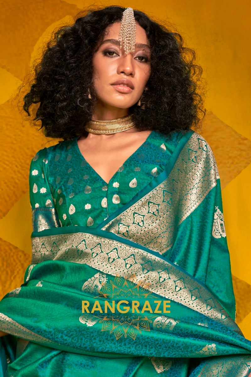 Regal Green Banarasi Handloom Weaving Silk Saree with Zari Work