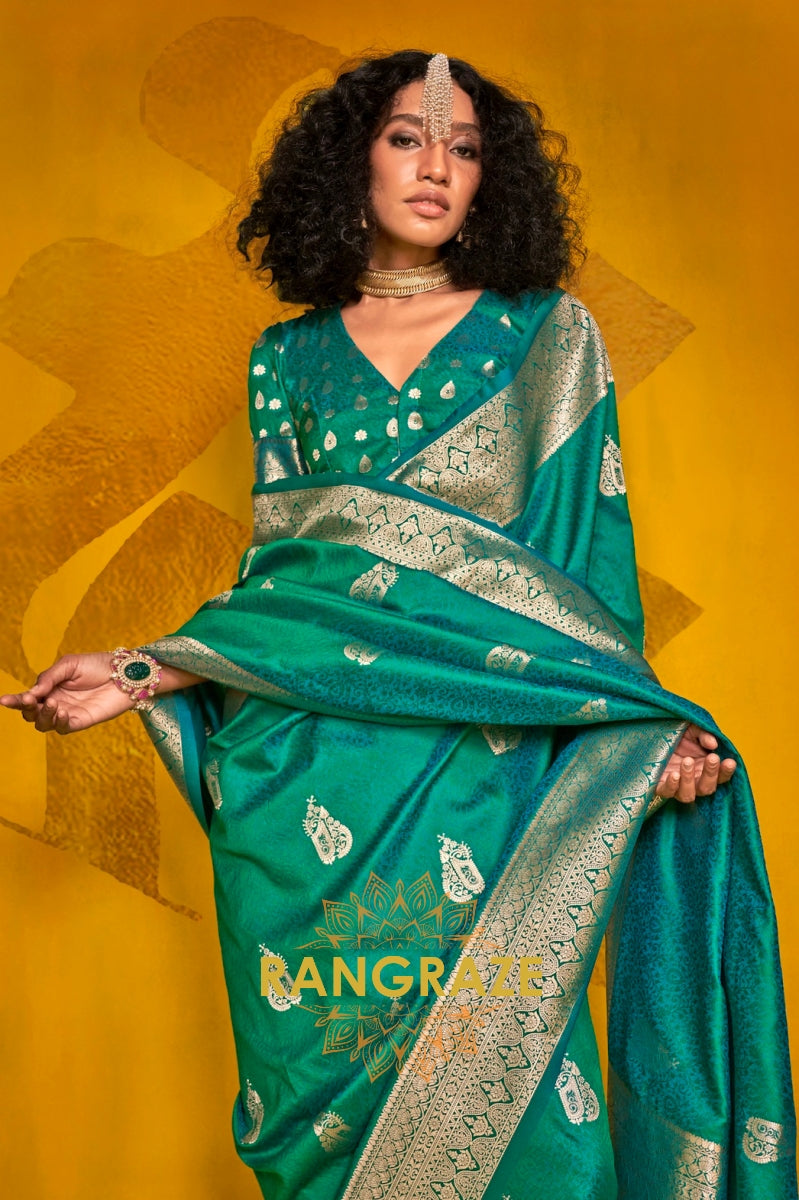 Regal Green Banarasi Handloom Weaving Silk Saree with Zari Work