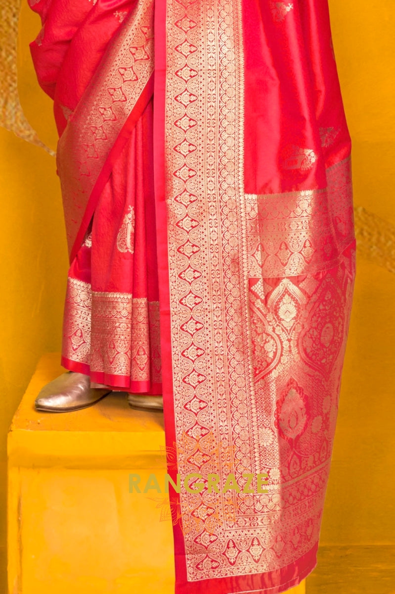 Royal Red Banarasi Two-Tone Handloom Silk Saree with Intricate Zari Weaving