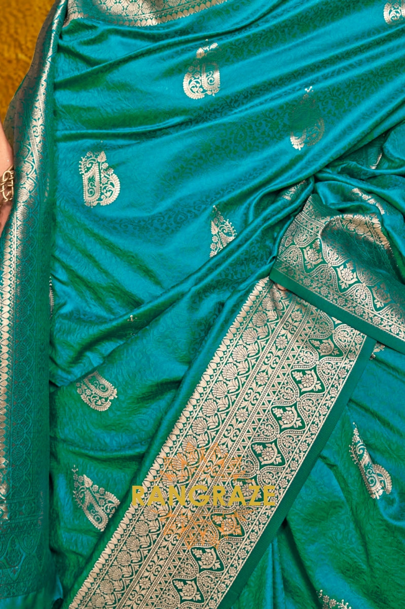 Teal Banarasi Handloom Silk Saree with Zari Weaving Work
