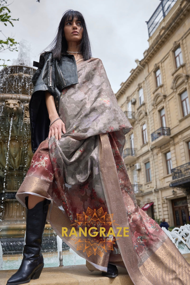 Regal Black Printed Brasso Handloom Weaving Soft Silk Saree