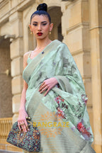 Regal Sea Green Printed Brasso Handloom Weaving Soft Silk Saree
