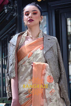 Regal Pearly Beige Printed Brasso Handloom Weaving Soft Silk Saree