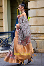 Regal Grey Printed Brasso Handloom Weaving Soft Silk Saree