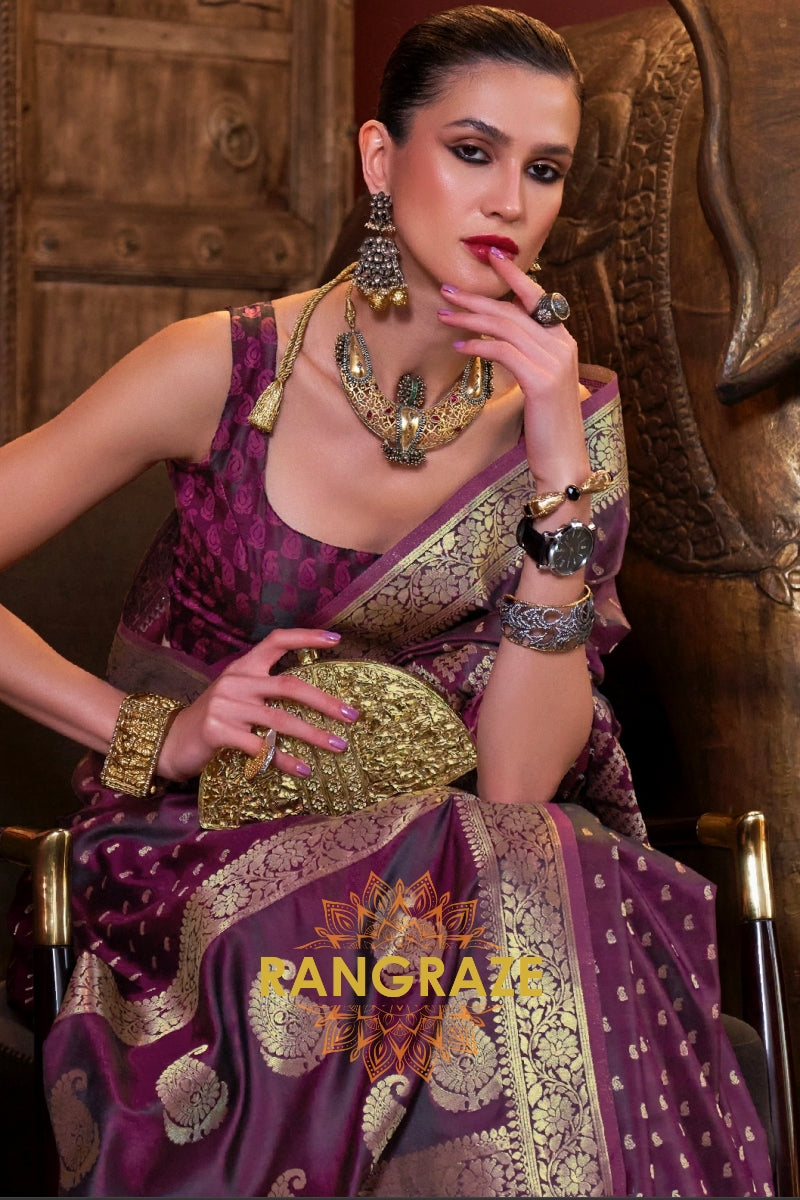 Imperial Purple Woven Banarasi Satin Silk Saree