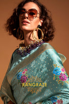 Mint Mist Woven Banarasi Satin Silk Saree