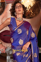 Royal Blue Woven Banarasi Satin Silk Saree