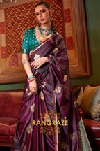 Mulbery Purple Banarasi Satin Silk Saree with Contrast Blouse
