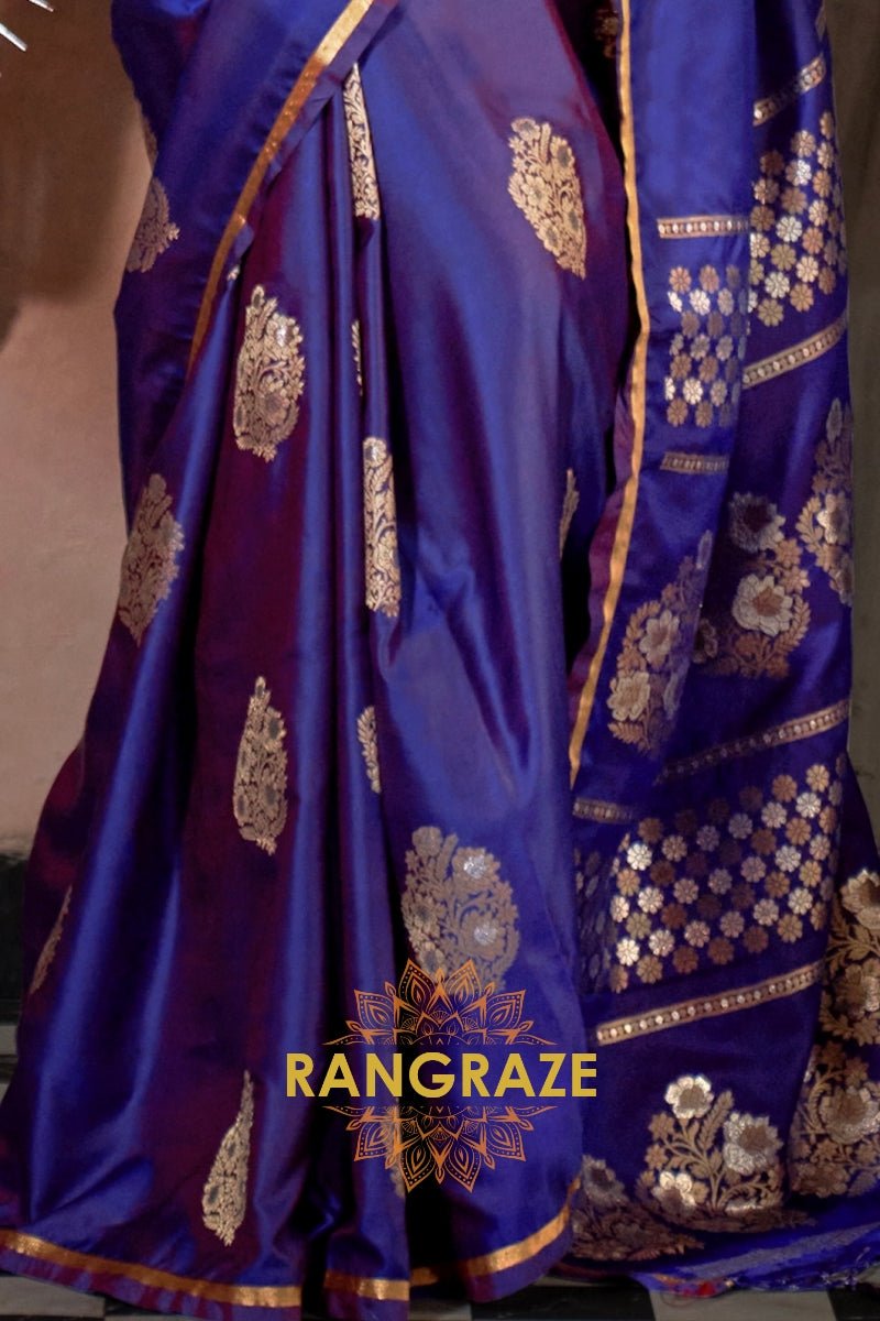 Royal Blue Woven Banarasi Satin Silk Saree