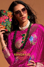 Royal Rani Pink Woven Banarasi Satin Silk Saree
