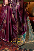 Mulbery Purple Banarasi Satin Silk Saree with Contrast Blouse