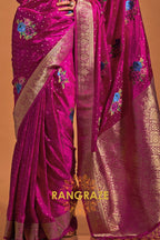 Royal Rani Pink Woven Banarasi Satin Silk Saree