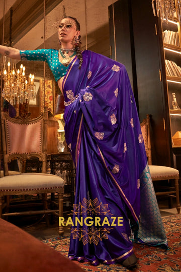 Purple Dual Tone Banarasi Satin Silk Saree with Contrast Blouse