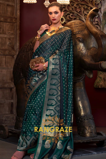 Emerald Green Woven Banarasi Satin Silk Saree