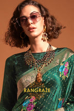 Bottle Green Woven Banarasi Satin Silk Saree