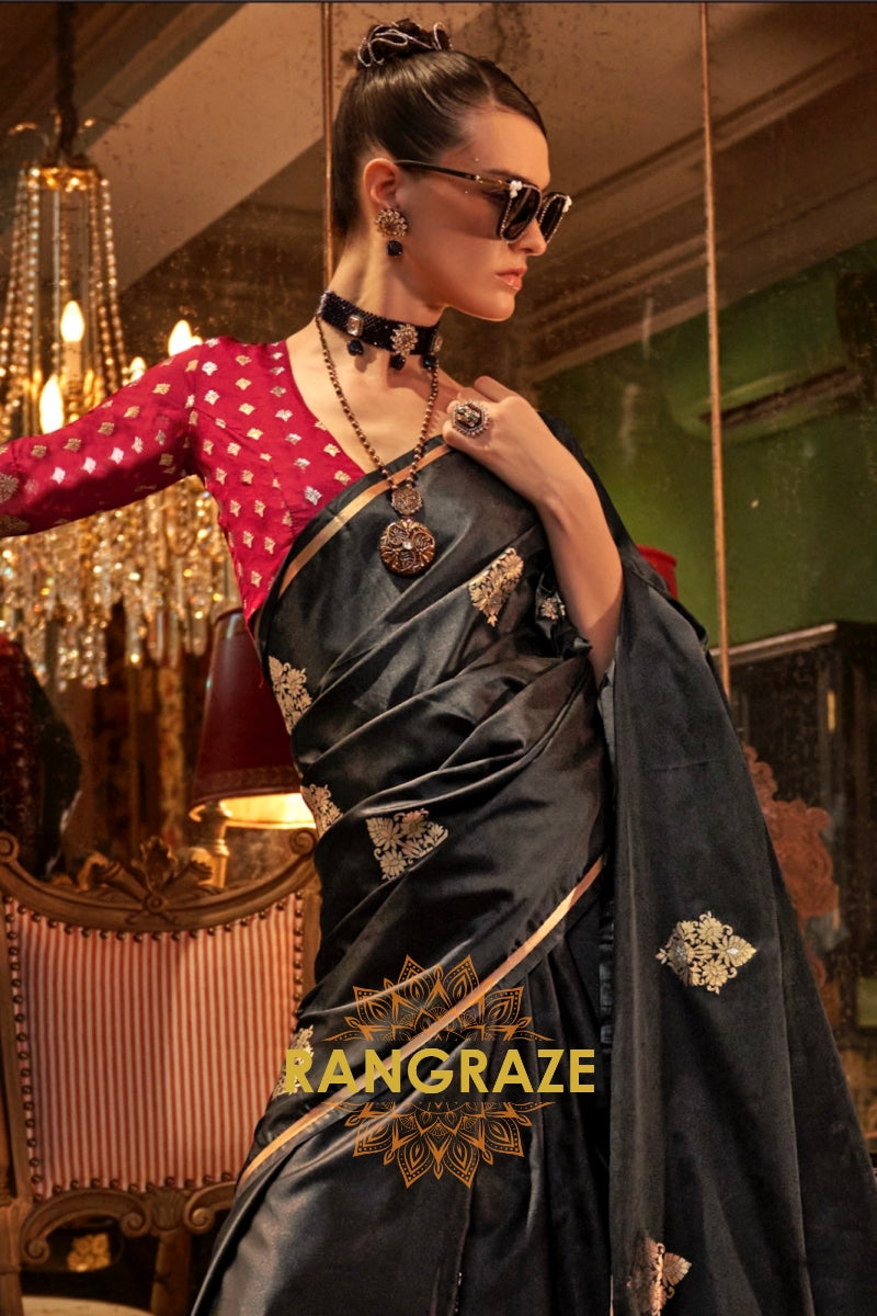 Elegance Banarasi Satin Silk Saree with Contrast Blouse