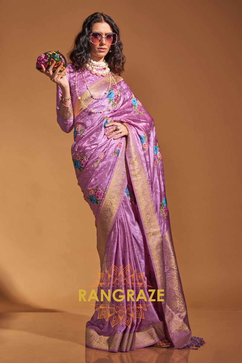 Lavender Bloom Woven Banarasi Satin Silk Saree