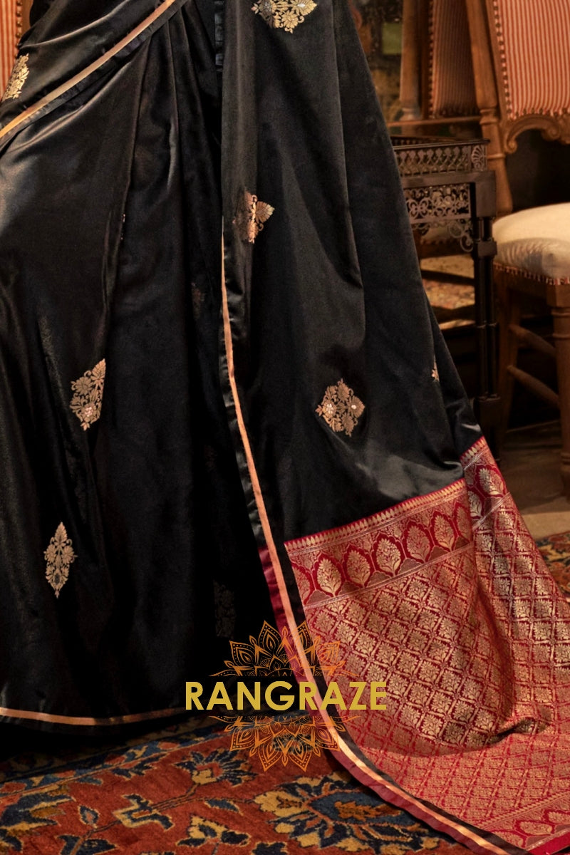 Elegance Banarasi Satin Silk Saree with Contrast Blouse
