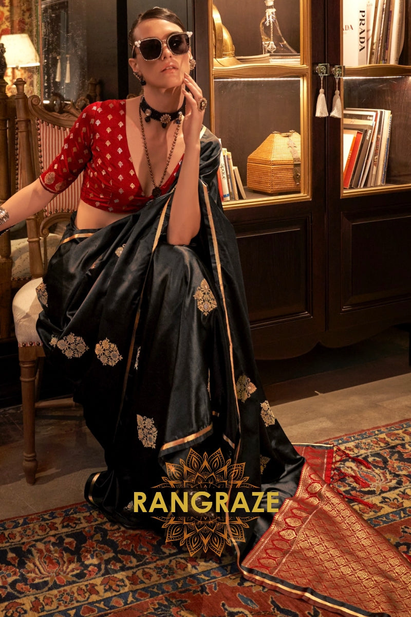 Elegance Banarasi Satin Silk Saree with Contrast Blouse