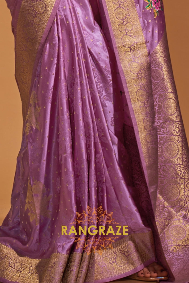 Lavender Bloom Woven Banarasi Satin Silk Saree