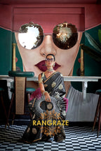 Midnight Black Woven Banarasi Satin Silk Saree