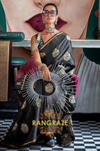 Midnight Black Woven Banarasi Satin Silk Saree