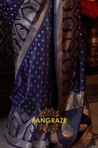 Yale Blue Woven Banarasi Satin Silk Saree