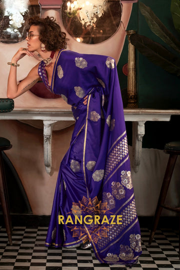 Beautiful Purple Woven Banarasi Satin Silk Saree