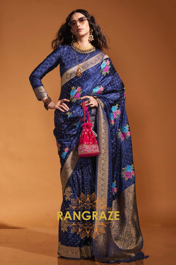 Midnight Sapphire Woven Banarasi Satin Silk Saree