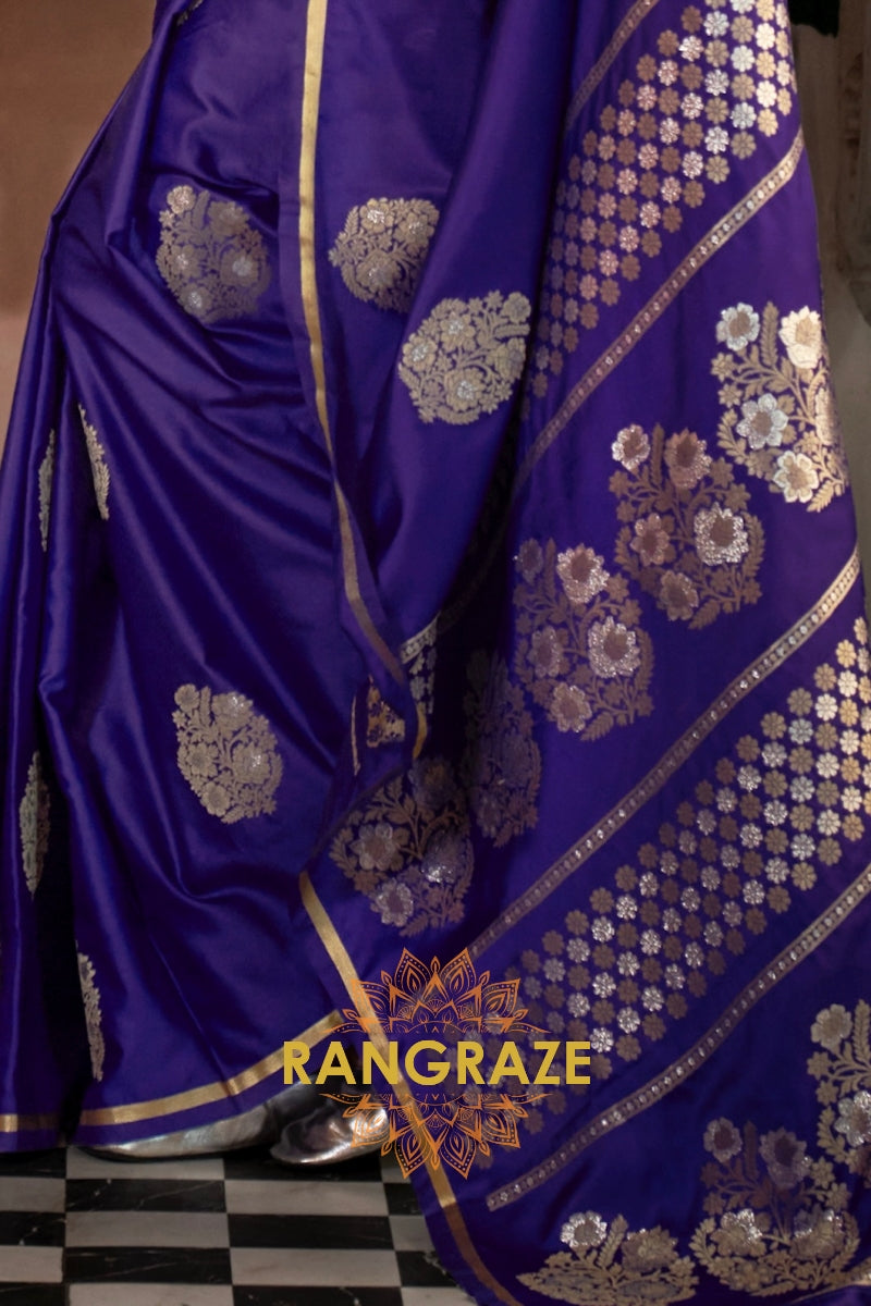 Beautiful Purple Woven Banarasi Satin Silk Saree