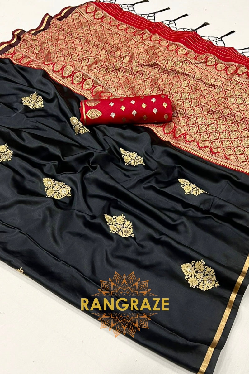 Elegance Banarasi Satin Silk Saree with Contrast Blouse