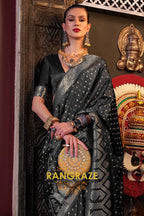 Mignight Black Woven Banarasi Satin Silk Saree