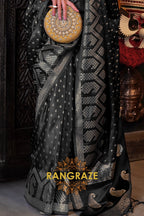 Mignight Black Woven Banarasi Satin Silk Saree