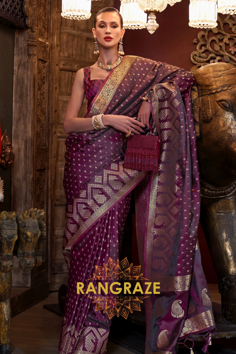 Imperial Purple Woven Banarasi Satin Silk Saree