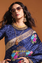 Midnight Sapphire Woven Banarasi Satin Silk Saree