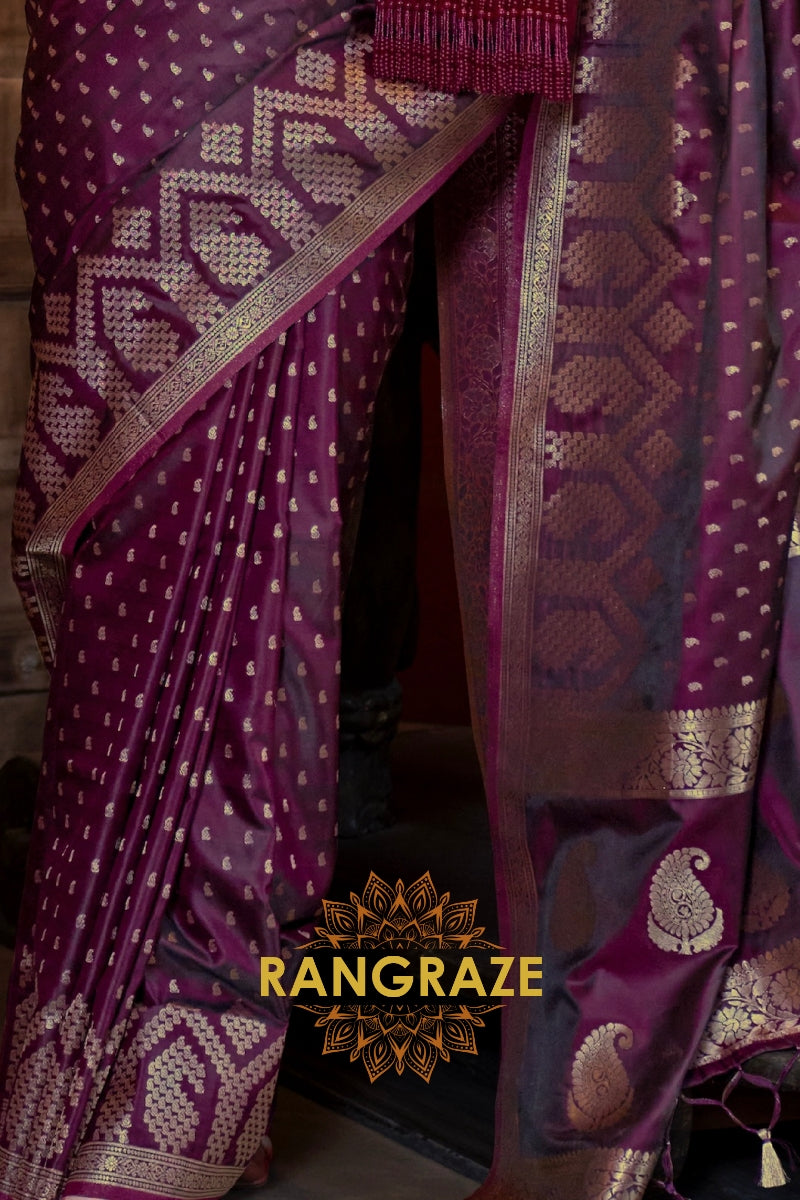 Imperial Purple Woven Banarasi Satin Silk Saree
