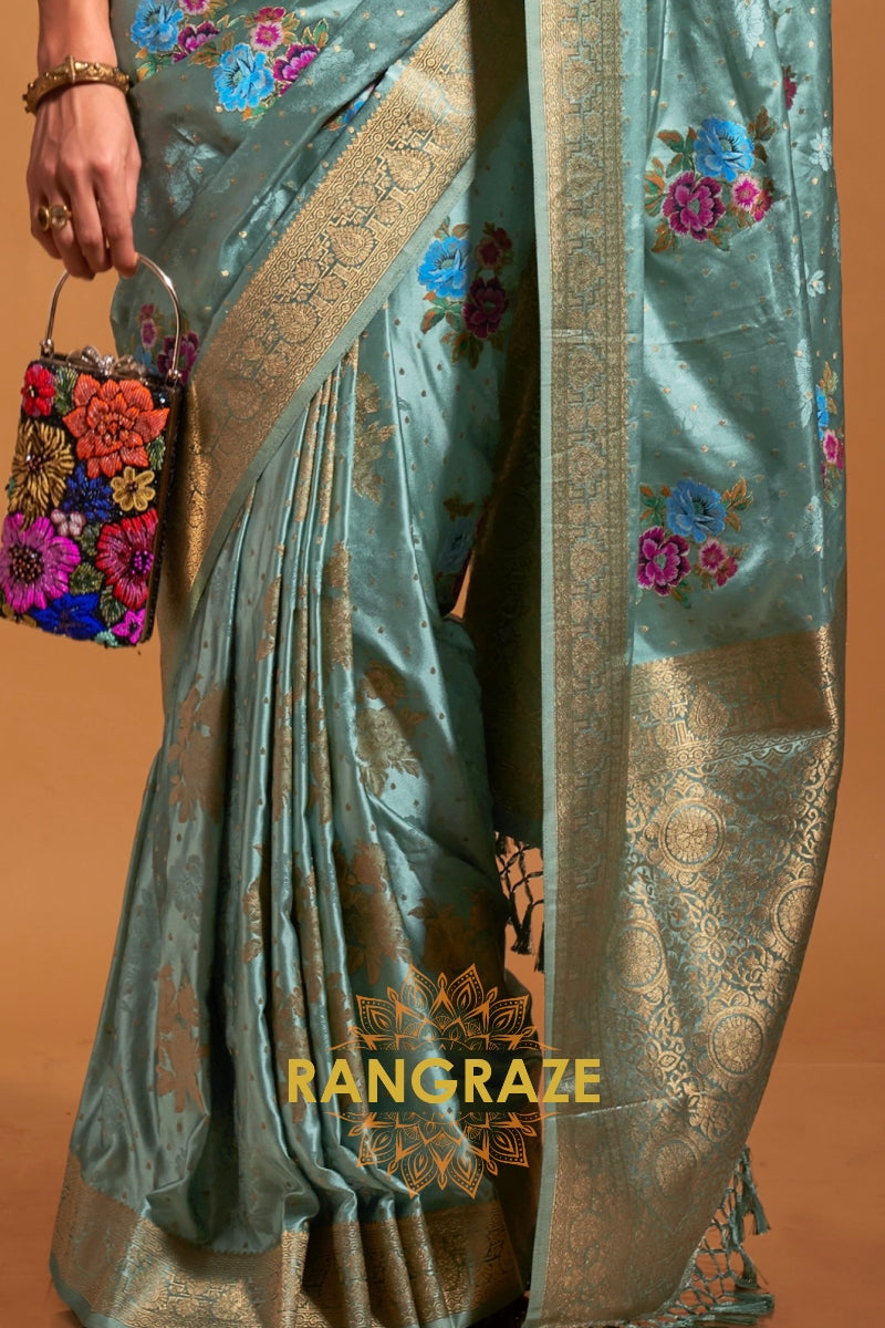 Mint Mist Woven Banarasi Satin Silk Saree