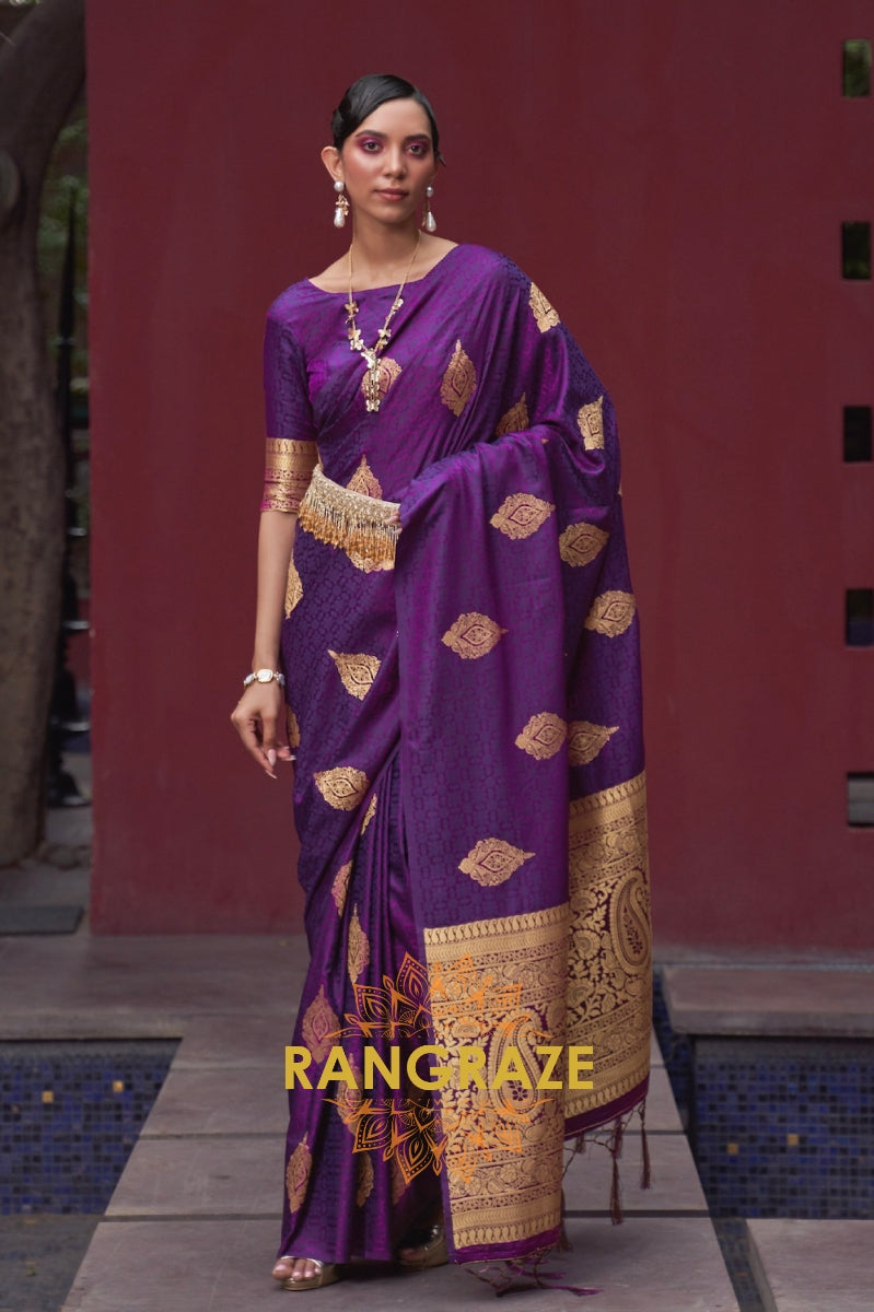 Purple Dior Banarasi Woven Satin Silk Saree