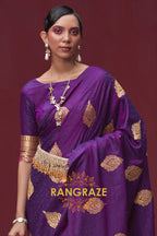 Purple Dior Banarasi Woven Satin Silk Saree